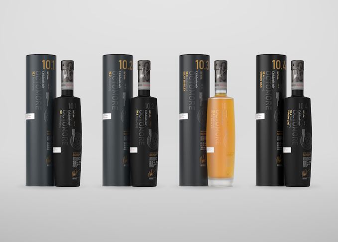 Octomore 10 bottles and canisters