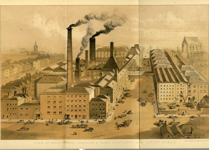 Engraving of John Jameson's Bow Street distillery, 1878