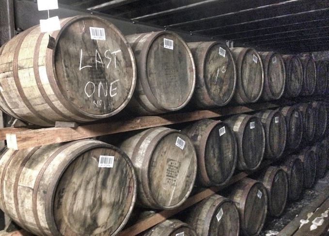 Maturing casks of Scotch whisky