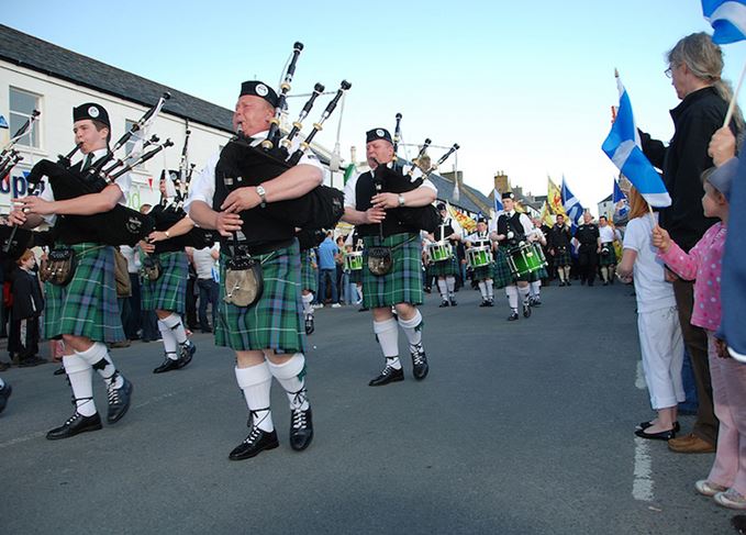 Islay Festival pipers in Bowmore