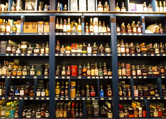 Whisky selection on store shelves