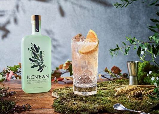 Ncn'ean Botanical Spirit bottle and glass