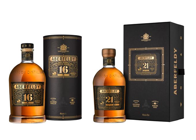 Aberfeldy Madeira Cask 16 and Aberfeldy Madeira Cask 21 with outer packaging