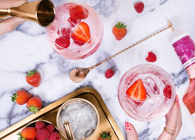 Pink gin and tonic, made at a Scottish whisky distillery