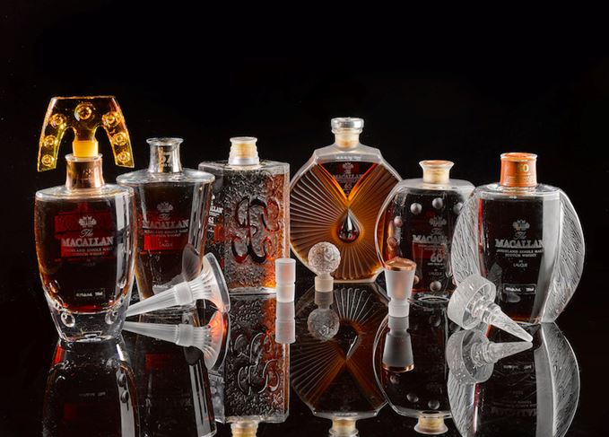 Macallan Lalique Six Pillars bottles