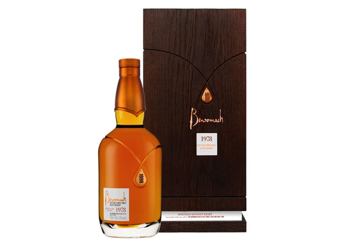 Benromach 1978 has a decanter style bottle and oak box