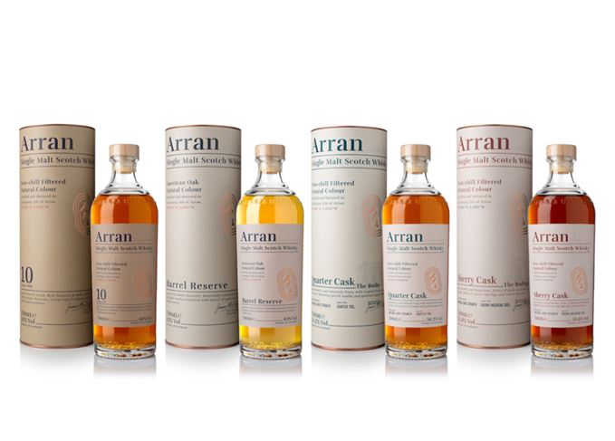 Arran malt 10-year-old, Barrel Reserve, the Bothy and the Bodega whiskies