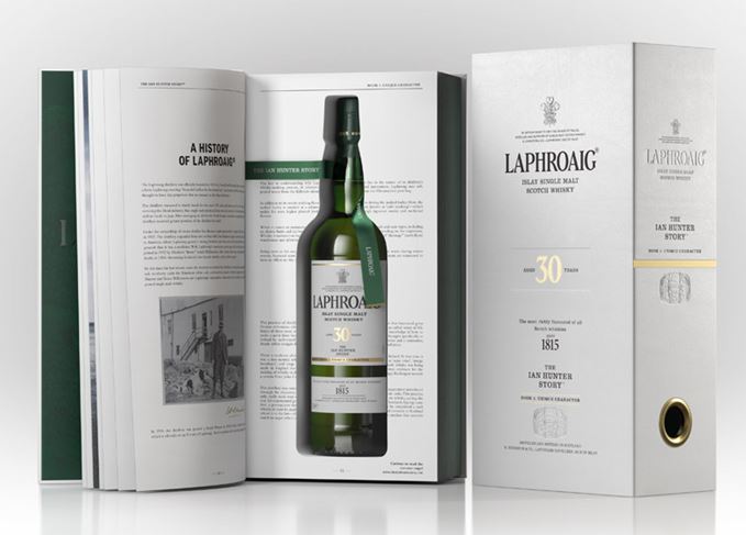 Laphroaig 30 Year Old Ian Hunter Book One bottle and packaging