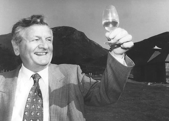 Harold Currie of Isle of Arran distillers raising a glass