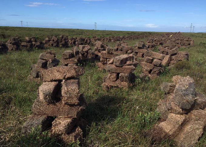 Peat stacks on Islay in Scotland