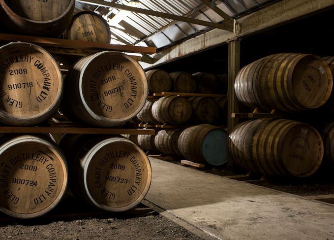 Casks inside a dunnage warehouse at Glen Grant