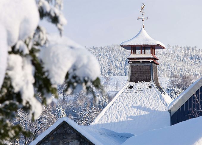 Glenfiddich distillery in the snow