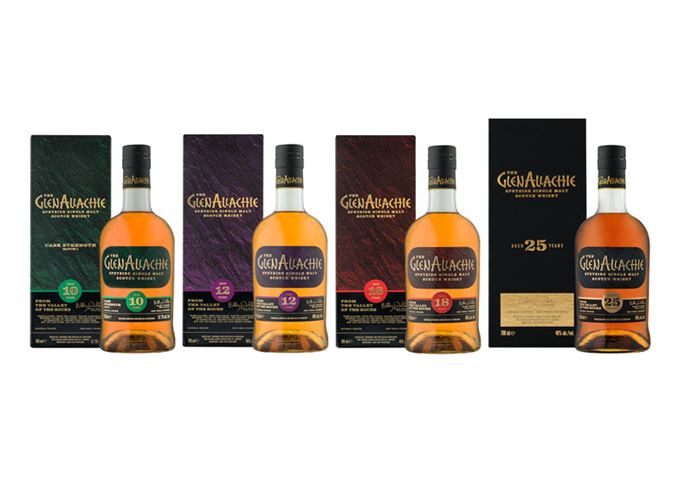 GlenAllachie core range bottles and cartons