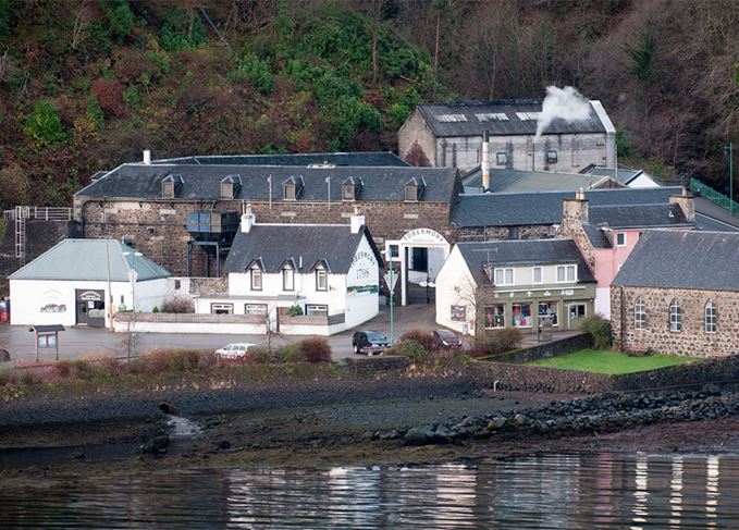 Aerial view of Tobermory distillery on the Isle of Mull