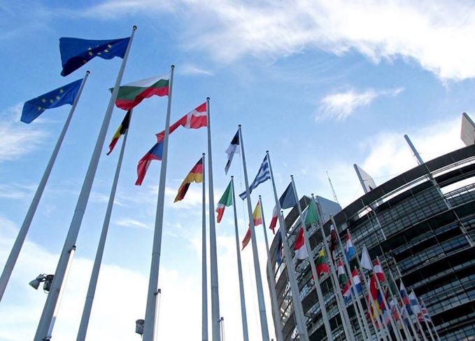 Flags outside the European Parliament