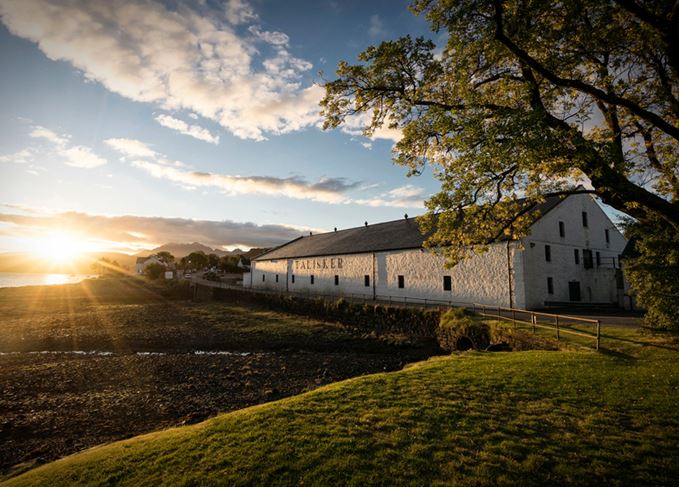 Talisker distillery at sunset